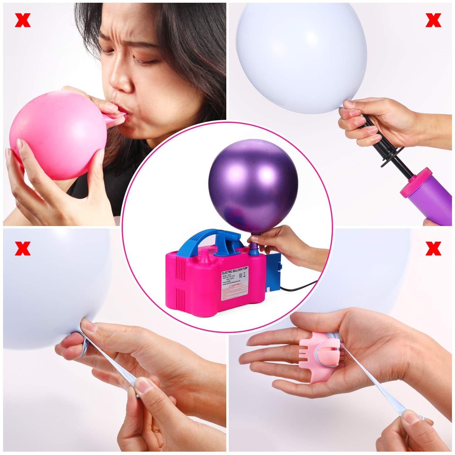 PCFING Electric Air Balloon Pump and Tying Tool in One, Portable Dual Nozzle Electric Blower Air Pump Inflator for Decoration, Party and Save Time