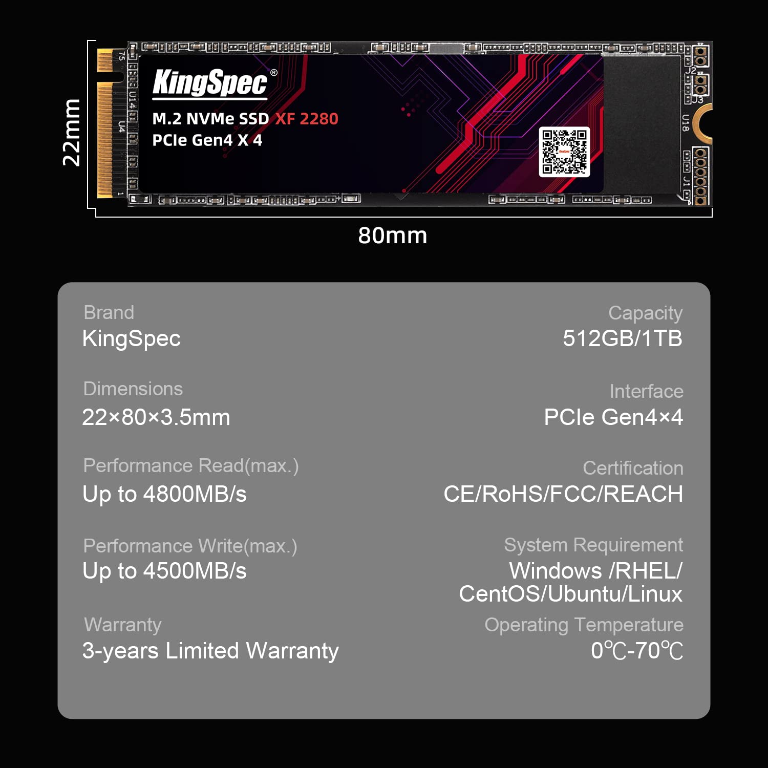 KingSpec 512GB PS5 SSD, M.2 NVMe Gen 4x4 SSD - Up to 4800 MB/s Sequential Read, Internal PCIe 2280 SSD with 3D NAND TLC Flash, Compatible with Desktop/Laptop/Playstation 5 Consoles