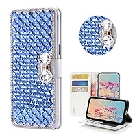 STENES Bling Wallet Phone Case Compatible with OnePlus 12 5G Case - Stylish - 3D Handmade Square Lattice Bowknot Design Magnetic Wallet Stand Girls Women Leather Cover - Blue