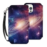 Universe Galaxy Outer Space Wallet Cases for iPhone 12 Pro with Card Holder - Flip Leather Phone Wallet Case Cover with Card Slots and Wrist Strap,6.1 Inch