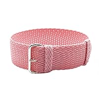 22mm Pink Perlon Braided Woven Watch Strap with Silver Buckle