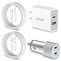 20W Dual Port Fast Wall Charger Block + 2Pack 6FT C to C Fast Charging Sync Cable + 40W Car Charger for iPhone 15/15 Plus/15 Pro Max, iPad Pro/Air/Mini