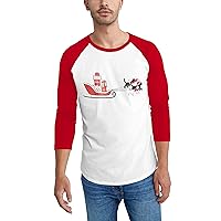 Ma Croix Mens Festive Winter Kitty Cat Sled Digitally Printed 3/4 Sleeved Baseball Style Raglan Tee Shirt