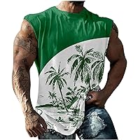 Mens Summer Tanks Tops Coconut Tree Graphic T-Shirt Casual Muscle Fit Vest Loose Round Neck Beach Tee Sports Tanks