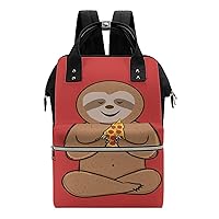 Cartoon Pizza Sloth Diaper Bag Backpack Multifunction Travel Backpack Large Capacity Waterproof Mommy Bag Black-Style