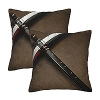 Japanese Samurai Sword Decorative Throw Pillow Covers Case Square for Couch Sofa Bed Living Room Bedroom Set of 2, 18x18 Inch,