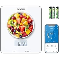 RENPHO Food Scale, Kitchen Scale for Grams and Ounces, Smart Gram Scale with Nutritional Calculator, Digital Food Weight Scale with App for Macro Keto Weight Loss, White, 11lb/5kg