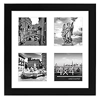 10x10 Collage Picture Frame in Black - Displays Four 4x4 Frame Openings - Engineered Wood Square Picture Frame with Shatter-Resistant Glass, and Includes Hanging Hardware for Wall