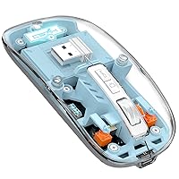 Wireless Bluetooth5.1&2.4G Mini Lightweight Mouse,Transparent Clear Cool,Rechargeable Silent Computer Mice,Nano USB C Receiver,LED Battery Magic Silm for Office/PC/Mac/Laptop/Apple/ipad(Blue)