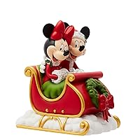 Enesco Disney Showcase Mickey and Minnie Mouse in Christmas Sleigh Figurine, 6.5 Inch, Multicolor