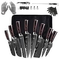 MOSFiATA Kitchen Knife Set, 17 Pcs Japanese Stainless Steel Knife Sets for  Kitchen with Block with Knife Sharpening Rod, Dishwasher Safe, Dad Birthday