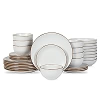 Stone Lain Brasa Modern Stoneware 32 Piece Dinnerware Sets, Plates and bowls Sets, Dish Set for 8, White