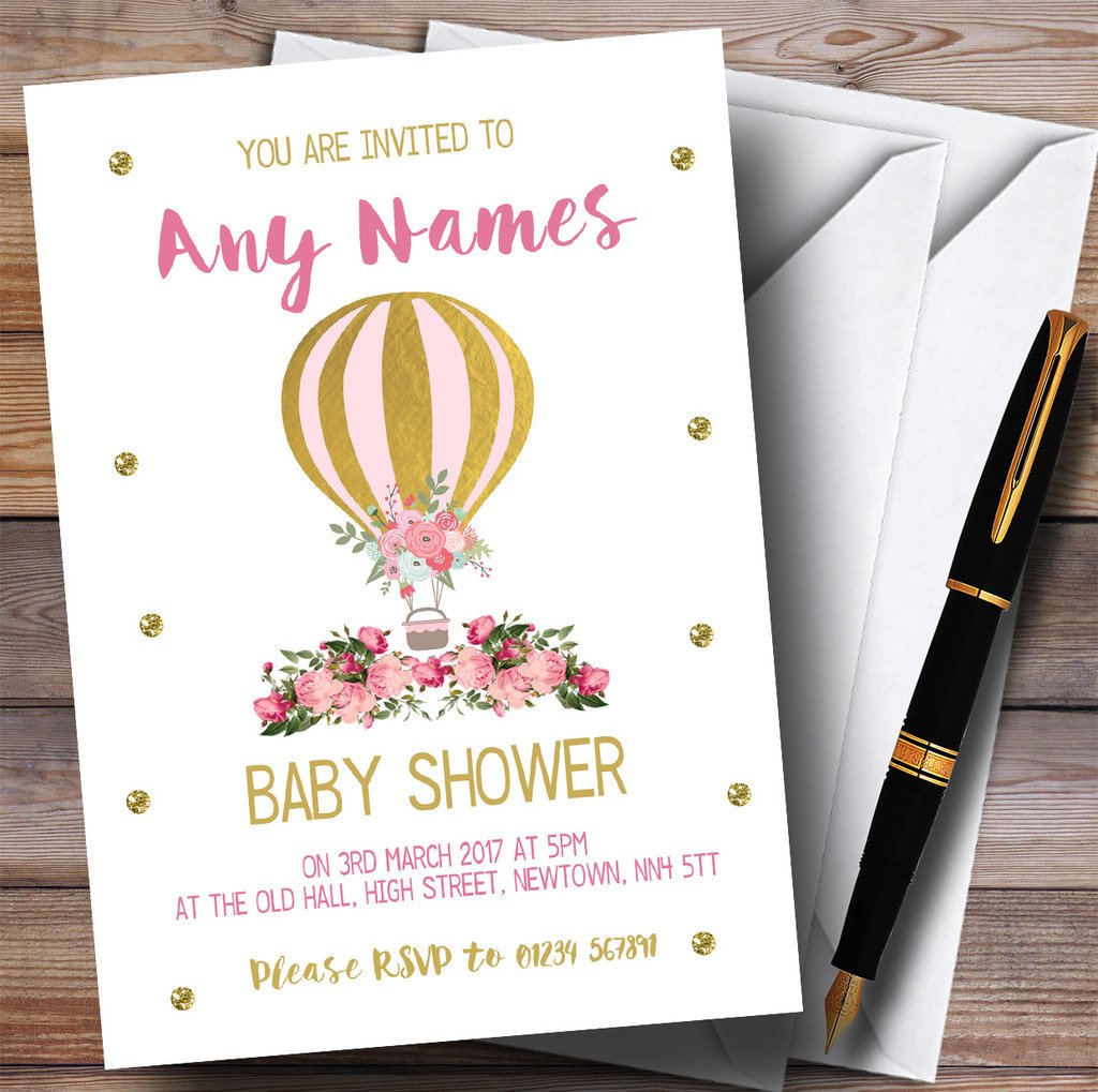 The Card Zoo Pretty Pink Floral Hot Air Balloon Invitations Baby Shower Invitations