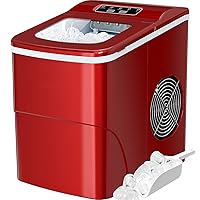 Ice Maker Machine for Countertop, 9 Bullet Cubes Ready in 6 Minutes, 26lbs 24Hrs Portable Self-Cleaning, 2 Sizes of Bullet-Shaped Home Kitchen Office Bar Party, Red