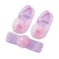 5t Shoes Child Soft Shoes Sole Headband Flowers Shoes Cute Set Little Shoes Princess Toddler Baby Strike Ride Shoes Girls