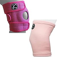 Pink Knee Support Bundle for Girls: 1 Kids Knee Brace (Pink) and 1 Kids Knee Sleeve (Light Pink)
