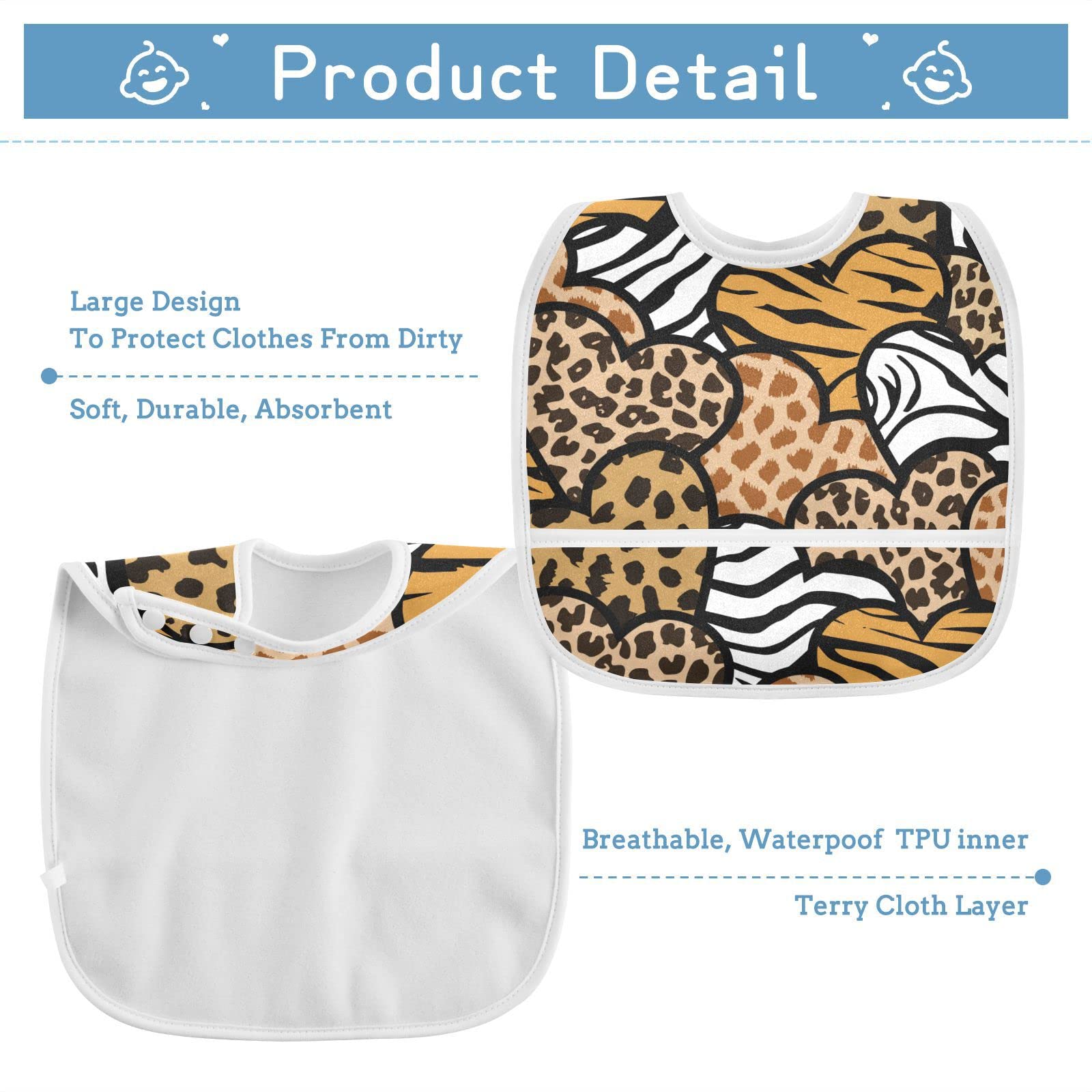Emelivor Leopard Print Baby Bibs for Baby Boy Girl Feeding Bibs Toddler Bibs for Eating Girls 1-3 Years, 2 Pack