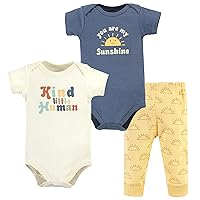 Hudson Baby unisex-baby Unisex Baby Cotton Bodysuit and Pant Set, Kind Human, 0-3 Months
