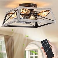 LEDIARY Ceiling Fans With Lights Remote Control, 22 Inch Farmhouse Caged Flush Mount Ceiling Fan Low Profile, Small Industrial Rustic Quiet Ceiling Fan With Remote For Bedroom, Kitchen, Indoor Home