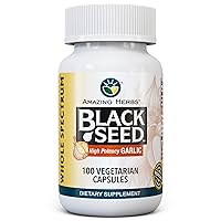 Amazing Herbs Whole Spectrum Black Seed & High Potency Garlic, Vegetarian Capsules - Gluten-Free, Non-GMO, Vegan, Supports Immune System, Lung Function, & Cardiovascular Health - 100 Count