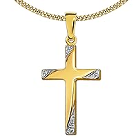 CLEVER SCHMUCK First Communion Children's Cross 19 mm Bicolour Cross Ends Decorated 333 Gold 8 Carat & Gold-Plated Chain Curb 38 cm in Cross Case, Glossy