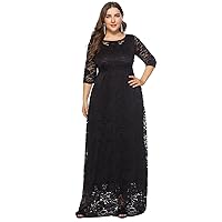 MedeShe Women's Floral Lace Half Sleeves Plus Size Bridesmaid Prom Maxi Dress