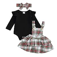 Sasaerucure Infant Baby Girl Fall Winter Outfits Long Sleeve Romper Knitted Bodysuit with Plaid Skirt 2Pcs Christmas Outfits