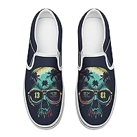 Vintage Skull Women's Slip on Canvas Loafers Shoes for Women Low Top Sneakers