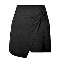 Dresses for Women 2024 Casual Spring Midi, Women's High Waist Cotton Short Skirt New Solid Color Zipper Irregu