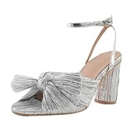 Summer Open Toe Round Heel Women Party Dress Wedding Shoes Mature Pleated Butterfly-Knot Decor Sandals (Color : Silvery, Size : 42 EU)