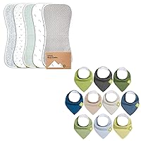 KeaBabies 5-Pack Organic Burp Cloths for Baby Boys and Girls and 10-Pack Baby Bandana Drool Bibs - Ultra Absorbent Burping Cloth - Organic Cotton Bandana Bibs for Boys, Girls - Burp Clothe - Baby Bib