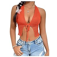SweatyRocks Women's Adjustable Lace up Hollowed Out Crochet Knitted Crop Halter Top
