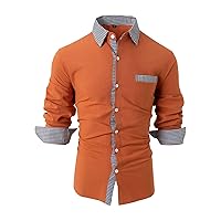 Mens Dress Shirts Slim Fit Casual Long Sleeve Button Down Houndstooth Collar Formal Business Shirt Wedding Party Shirt