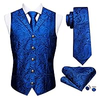 Men's Vest Dress Embroidered Spring Royal Blue Navy Paisley Flower Male Formal Suit Jacket