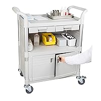 Larger 3 Shelf Heavy Duty Lockable Hospital cart Medical cart, Utility Cart 606 lbs for Medical, L34.43xD19.69xH40.55 inch, Off-White (Light Grey) Color