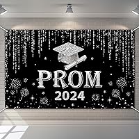 Prom Night Party 2024 Backdrop Prom Background Banner Graduate Party Decor Black Silver Prom Party for Graduation Celebration Indoor Outdoor Party Decoration Supplies 71×43inch