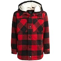 URBAN REPUBLIC Boys’ Buffalo Plaid Fleece Lined Winter Jacket – Boys' Heavyweight Lumberjack Flannel Hooded Coat Sizes: 8-20