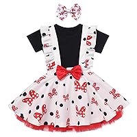 IMEKIS Toddler Baby Girls Mouse Birthday Outfit Shirt Suspenders Overalls Skirt Headband Cake Smash Halloween Costume Cosplay