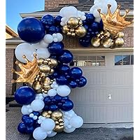 145pcs Navy Blue Balloon Garland Arch Kit, Gold White Royal Blue Balloons with Crown Foil Balloons for Boys Birthday Party Graduation Baby Shower Anniversary Celebration Party Decorations(BLUE 2)