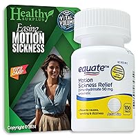Equate Fast-Acting Motion Sickness Relief Dimenhydrinate Tablets, 50 mg 100 Count and Vital Volumes Motion Sickness Tips Card | Bundle