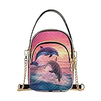 Women's Crossbody Handbags Clutch Phone Purse Dolphins Partner Stylish Shoulder Bag with Detachable Chain Strap