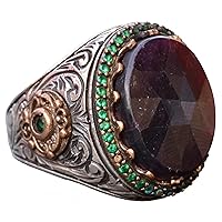 Genuine Real Red Sapphire Gemstone Ring, 13.70 Carat, Sapphire Ring, King Ring, Mens Sterling Silver Ring