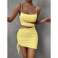Dresses for Women Women's Dress Cut Out Drawstring Side Ruched Cami Dress Dresses (Color : Yellow, Size : Small)