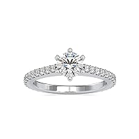 Certified Round Solitaire Ring Studded with 0.39 Ct IJ-SI Side Natural Diamond & 0.81 Ct G-VS2 Center Moissanite Diamond in 18K White/Yellow/Rose Gold Engagement Ring for Women on Anniversary