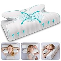 Cervical Neck Pillow for Side Back & Stomach Sleepers, Ergonomic Side Sleeper Pillow with Memory Foam & Washable Pillowcase, Cervical Pillow for Neck and Shoulder Pain Relief Neck Support