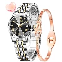 OLEVS Women's Watch Diamond Analogue Quartz Watches Women's Stainless Steel Waterproof Luminous Fashion Elegant Dress Wrist Watch Bangle Gift Set
