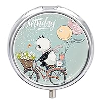 Round Pill Box Panda Bicycle Portable Pill Case Medicine Organizer Vitamin Holder Container with 3 Compartments