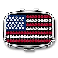Portable Pill Case with 2 Compartment American Flag Baseball Art Mini Pill Box, Small Rectangle Travel Pill Organizer to Hold Vitamins, Medication, Fish Oil
