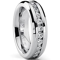Metal Masters Ladies Eternity Titanium Ring 2.4 Carat Cubic Zirconia Wedding Band with CZ 6MM sizes 4 to 9