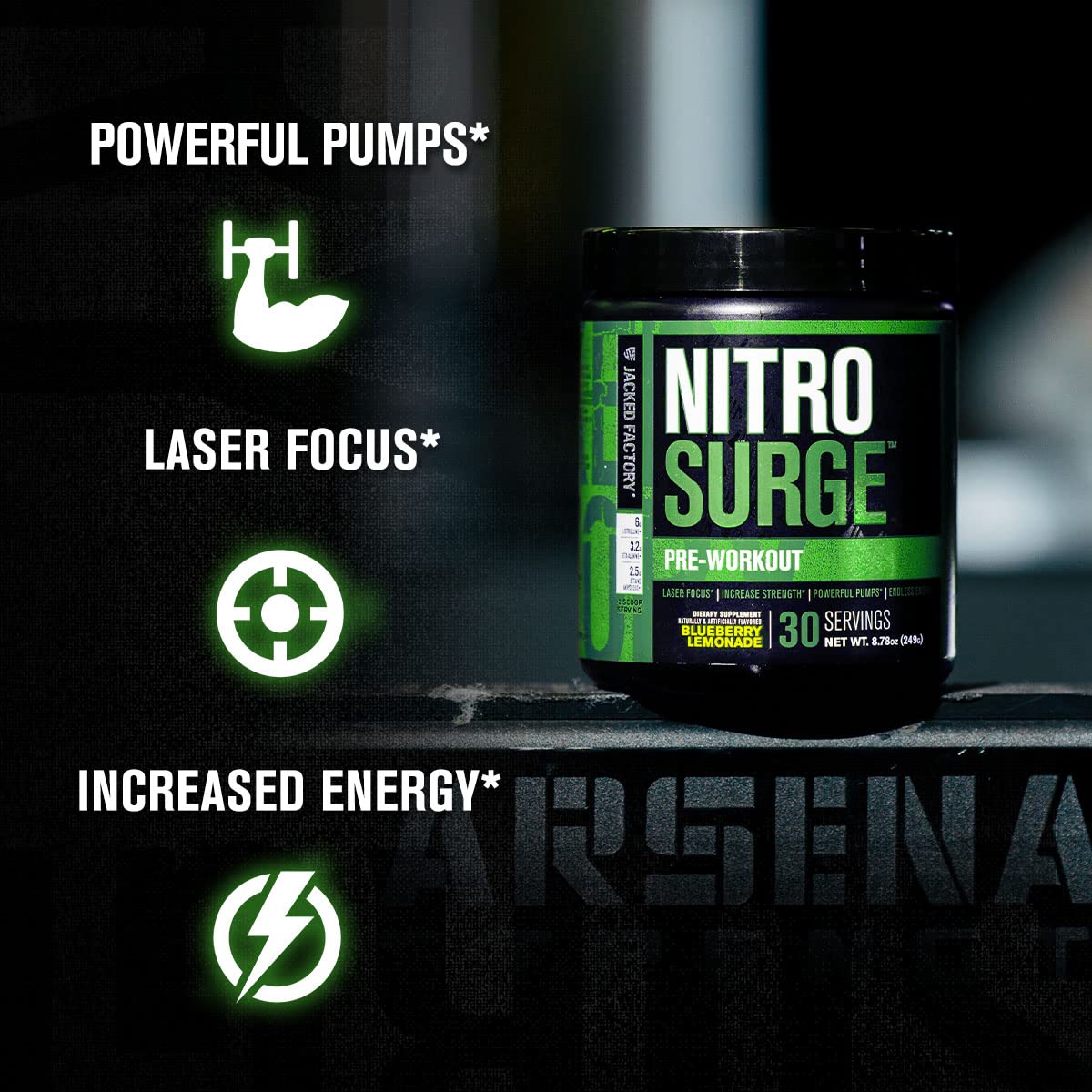 Jacked Factory Nitrosurge Pre-Workout in Strawberry Margarita & BCAA in Fruit Punch for Muscle Building and Recovery